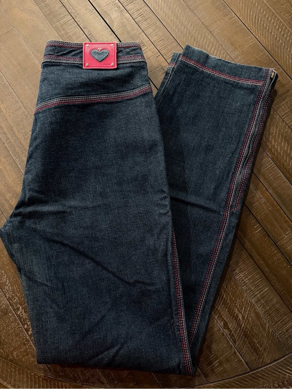 Escada Women’s Dark Wash Jeans Size 46 Pink Stitching